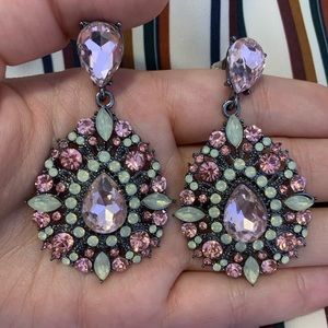 Pink and White Teardrop Earrings